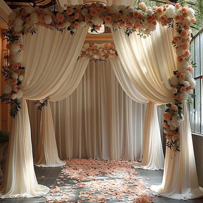 20x10ft Wrinkle Free Ivory Backdrop Curtain for Parties Soft Fabric Drapes Wedding Ivory Curtain Backdrop for Birthday Party Decorations Background for Photography 5x10ft,4 Panels - Image 6