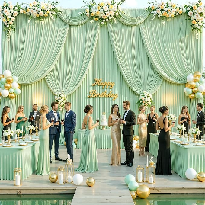 6 Panels Sage Green Backdrop Curtain for Parties Wrinkle Free Dark Green Photo Curtains Backdrop Drapes Fabric Decoration for Baby Shower Birthday Party Photography 30ft(W) x 10ft(H) - Image 2