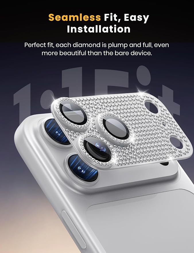 Hoerrye for iPhone 17 Pro Camera Lens Protector - Bling Diamond | Military Grade Protection, Keep Lens Original Design, 9H Tempered Glass Camera Cover Screen Protector - Image 4