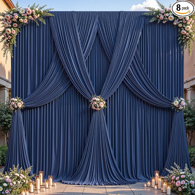 32ftx10ft Wrinkle Free Navy Blue Backdrop Curtain - 10 Feet Photography Backdrop Drapes, Silky Polyester Back Drop Cloth for Wedding Baby Shower Balloon Arch Background by Unknown