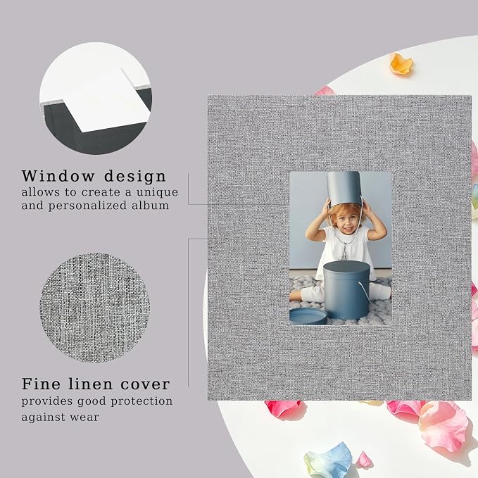 Photo Album 8x10 Linen Picture Book 26-Page Album Holds 52 Photos Art Presentation Folder for Picture or Certificates Storage Grey - Image 2