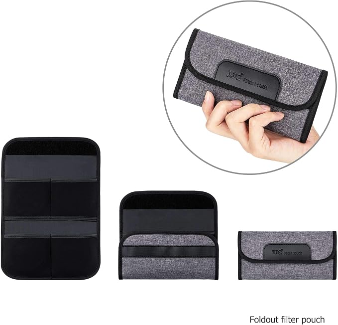 JJC 4-Pocket Lens Filter Pouch Case, Wallet for Circular Filters up to 58mm | Padded Folding Filter Bag, Hoop & Loop Closure, Durable Polyester Material, Handy Size 6.7x3.5x1.0", Compact to Travel - Image 6