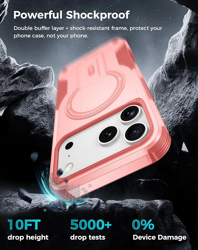 Goton 3 in 1 for iPhone 17 Pro Max Case with Privacy Screen Protector Pink | Glass Camera Lens Protector,Compatible for MagSafe,Invisible Kickstand, Shockproof Phone Cover for iPhone 17 Promax - Image 4