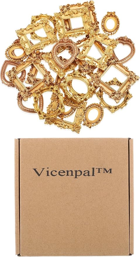 Vicenpal 25 Pcs Gold Mini Vintage Picture Frames Bulk | Small Vintage Photo Frames, Antique, Resin, Baroque, Ornate, Cute Wallet Size, for DIY Jewelry Gifts Christmas Wedding Decor - Image 8