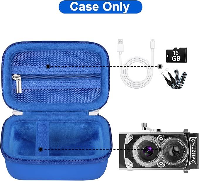 Canboc Carrying Case for CHUZHAO Vintage Mini Digital Camera, Blue | Portable TLR Style Retro Camera Bag, Mesh Pocket fits USB Cable, SD Card, Case Only - Image 2
