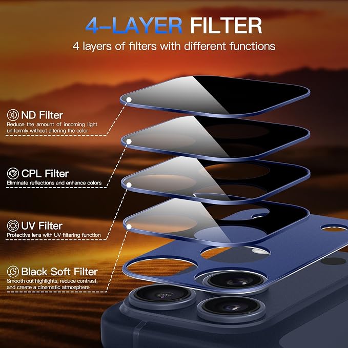 Suoman ND/UV Filter for iPhone 17 Pro Max Camera Lens Protector- Filter Kit | with ND/CPL/UV/Black Soft Filter Kit,Strong Adsorption,Tempered Glass Lens Film,All-in-one Metal Camera Cover - Image 4
