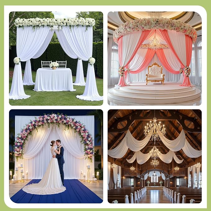 40x12 ft White Backdrop Curtains for Weddings Parties, Birthdays and Photos | 8 Panels 5x12 ft, Wrinkle-Free Polyester Drapes, Washable, Ironable, 4 in Rod Pocket for Baby Showers Photography Background - Image 4