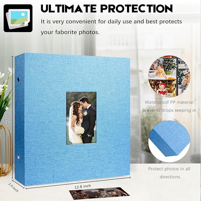 Aevdor Large Capacity 4x6 Photo Album, 1000 Photos, Linen Cover, Blue | Black Inner Pages, 3 Horizontal and 2 Vertical Pockets per Side, Front Photo Window, Family, Wedding & Travel Memories - Image 5