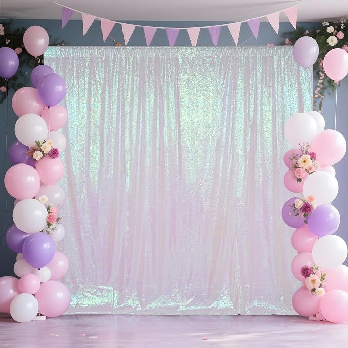 SquarePie 8x8ft Iridescent Sequin Backdrop, High Density Non-Transparent Glitter Curtain for Photography, Birthday, Wedding Party Decorations, Thick Solid Background with 4" Rod Pocket, 1 Panel - Image 4