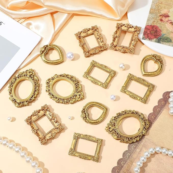 Ymapinc 12 Pcs Small Frames, Mini Picture Frames, Vintage Gold Mini Frame | Miniature Photo Frame Ornament for Crafts/Wedding/Christmas, Baroque Resin Table Wall Hanging Decor - Image 4