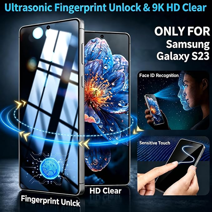 2+2 Pack Privacy Screen Protector for Samsung Galaxy S23 | Camera Lens Protector, Auto-Alignment Tool, Ultrasonic Fingerprint Unlocking, 9H Tempered Glass, Anti-Spy, Case Friendly - Image 2