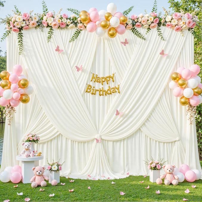 Ivory Backdrop Curtain for Wedding Parties Wrinkle Free Ivory Photo Curtains Backdrop Drapes Fabric Decoration for Baby Shower Photoshoot 5ft x 8ft,2 Panels - Image 5