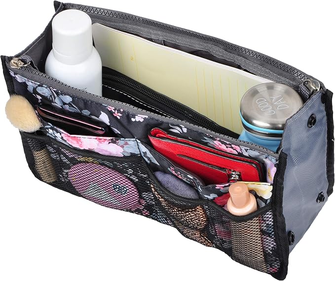Vercord Purse Organizer Insert for Handbags Bag Organizers Inside Tote Pocketbook Women Nurse Nylon 13 Pockets Peony Flowers Large - Image 6