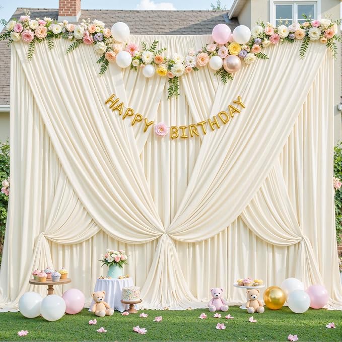 6 Panels Champagne Backdrop Curtain for Parties Wedding Baby Shower Wrinkle Free Photo Curtains Backdrop Drapes Fabric Decoration for Bridal Shower 30ft(W) x 10ft(H) - Image 4