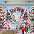 Winter Christmas Cane Candy Photography Backdrop 8x6.5ft Xmas Snow Scene Christmas Tree Background New Year Eve Party Decorations Banner Winter Holiday Photo Studio Props Vinyl by XMJJKUF