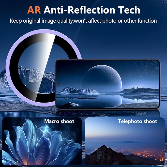 for Samsung Galaxy S26 Camera Lens Protector, Individual Metal Ring Tempered Glass Lens Cover, [Strong Adsorption] Scratch Resistant Ultra-Thin HD Clear Lens Cover, 1 Set-Purple Shine - Image 5