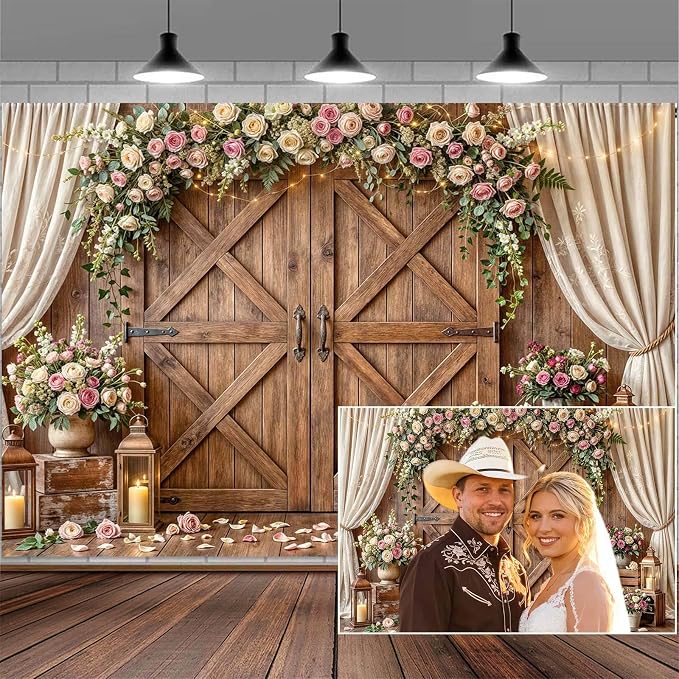 6x4ft Wedding Backdrop Rustic Floral Flower Wooden Wall Backdrop Bridal Baby Shower Ceremony Photography Background Shabby Chic Countryside Western Anniversary Wedding Party Birthday Photo Prop by Mtsxfy