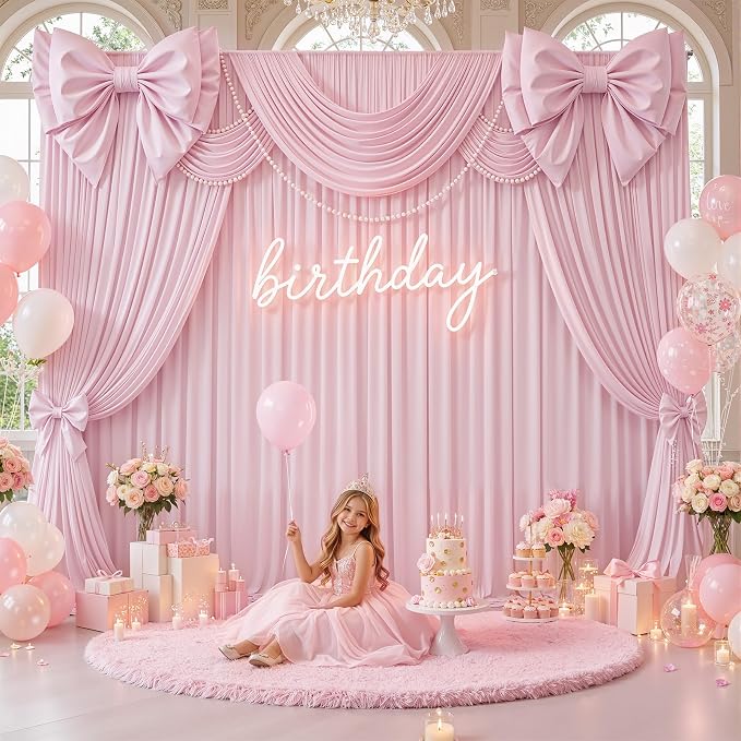 20x12 ft Light Pink Backdrop Curtains for Weddings, Birthdays and Photos | 4 Panels 5x12 ft, Wrinkle-Free Polyester Drapes, Washable, Ironable, 4 in Rod Pocket for Baby Showers Photography Background - Image 7