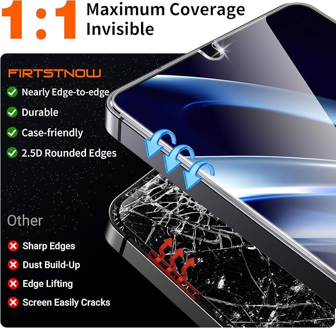 letosan 3 Pack for Samsung Galaxy S25 ultra Screen Protector Tempered Glass + 1 Set Camera Lens Protector, Military Grade Shatterproof, 9H+ Hardness, Auto Alignment Frame 6.9 Inch - Image 4