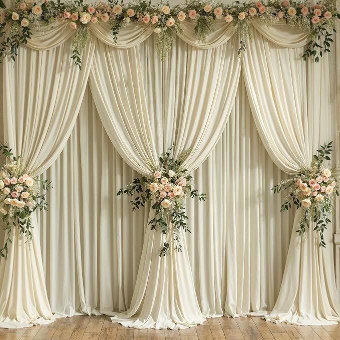 4 Panels Backdrop Curtains for Wedding Party Wrinkle Free Beige Backdrops Curtain Drapes Fabric Decorations Photo Back Drop Cloth for Baby Shower Photography Stage Reception 20ft(W) x 12ft(H) - Image 9
