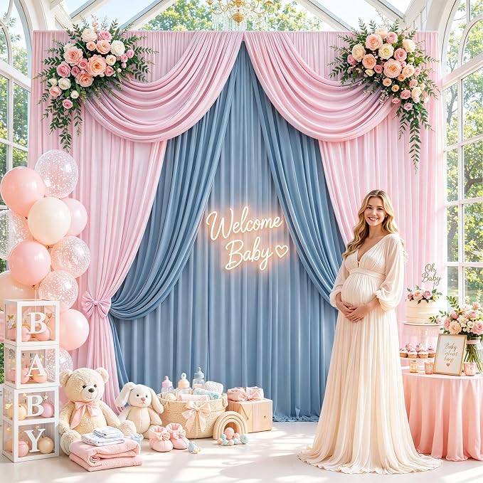 20x12 ft Light Pink Backdrop Curtains for Weddings, Birthdays and Photos | 4 Panels 5x12 ft, Wrinkle-Free Polyester Drapes, Washable, Ironable, 4 in Rod Pocket for Baby Showers Photography Background - Image 6