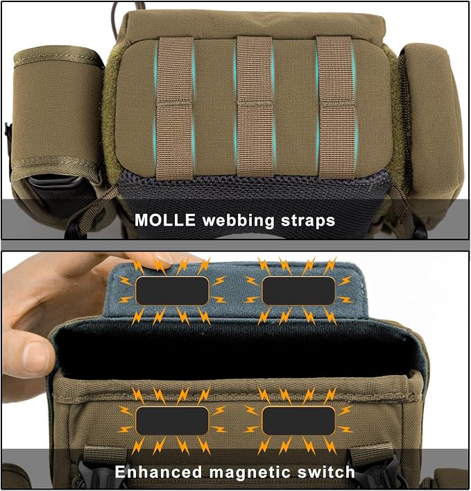 MOXULE Binocular Harness Chest Pack: Bino Case with Rangefinder Pocket | Silent magnetic lid, one-handed access, removable pouches, rain cover, MOLLE webbing for hunting hiking bird watching - Image 3