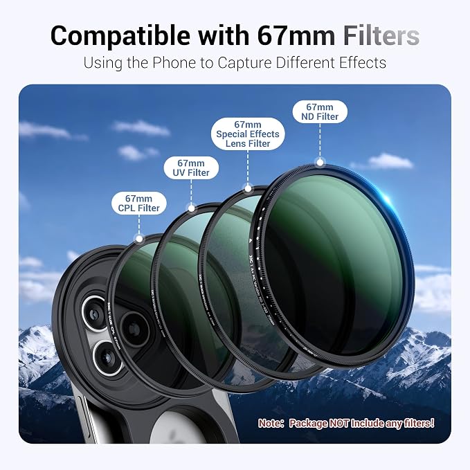 67mm Camera Lens Filter Adapter Kit for iPhone 17 16 15 Pro Max | Filters not included for iPhone magesafe vlogging Photography Phone Camera Grip UV ND CPL Lens Filter Kit Remote control - Image 4
