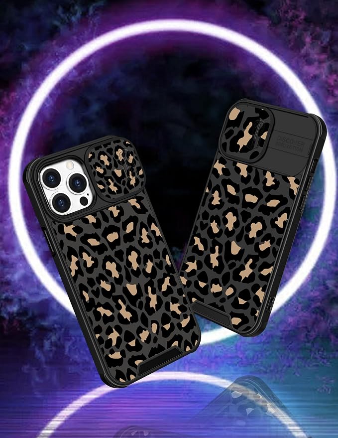 Case for iPhone 12 Pro Max Black Luxury Phone Cover | 2in1, Leopard, for Women Girls, Cheetah Animal Print, Design, with Slide Camera Cover, Protective, Pattern, Cute Cases, 6.7'' - Image 4