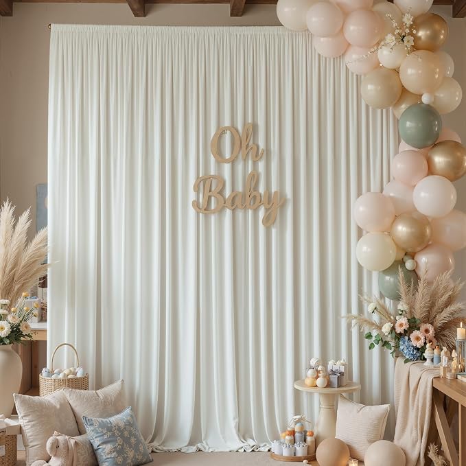 50ftx10ft Wrinkle Free Ivory Backdrop Curtains for Parties, 10 Panels 5x10ft Silky Polyester Photo Backdrop Drapes Back Drop Cloth Drapery for Wedding Birthday Photography Background - Image 7