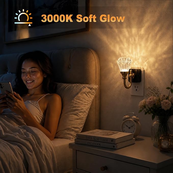 JandCase Night Light, Night Lights Plug into Wall, Crystal LED Nightlight | 0-100 LM Dimmable Nightlights, Dusk to Dawn Sensor, 1W Vintage Rotatable Nite Light for Bathroom Hallway Decor, 2 Pack - Image 4