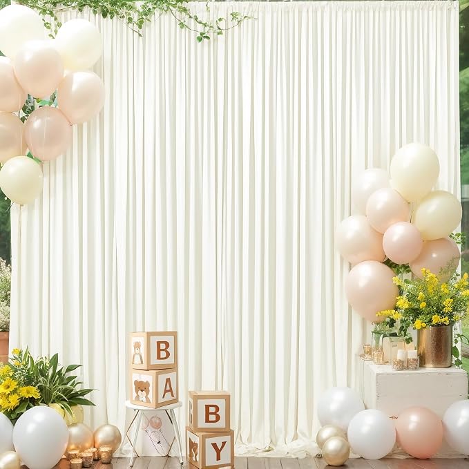 10x10 Ivory Backdrop Curtain for Wedding Parties Wrinkle Free Ivory Photo Curtains Backdrop Drapes Fabric Decoration for Baby Shower Photoshoot 5ft x 10ft,2 Panels by Tao-GePartyDecorations