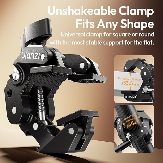 ULANZI CO78 Super Clamp Mount, 3-Jaw Y-Shape Super Clamp with Cold Shoe | & 1/4"-20 Threads,ARRI Pins, Heavy Duty Camera Rig Mount for Monitors, LED Lights, Action Cameras, Desktop Rig, Load - Black - Image 2