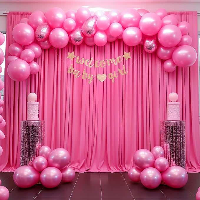 Hot Pink Backdrop Curtain 10 Panels-Wrinkle-Free Polyester Photography Drapes for Wedding Party Photo Background Decorations- 40 X10FT - Image 6
