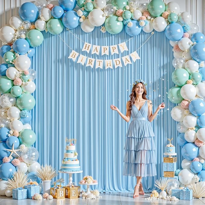 8ftx10ft Wrinkle Free Blue Backdrop Curtain - 10 Feet Photography Backdrop Drapes, Silky Polyester Back Drop Cloth for Wedding Baby Shower Balloon Arch Background - Image 3