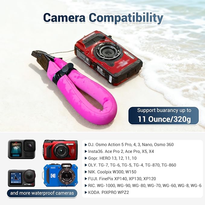 JJC Camera Float Wrist Strap for Olympus TG-7 TG-6 TG-5 Pentax WG-90, Pink | for Kodak Pixpro WPZ2 Fujifilm FinePix XP140 XP130 XP90 XP80 Nikon Coolpix W300 W150 W100 Olympus TG7 TG6 TG5 TG4 Canon D30 - Image 5