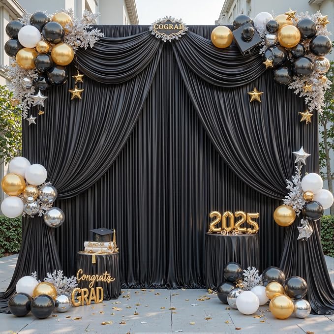 4 Panels Black Backdrop Curtain for Parties Wrinkle Free Black Photo Curtains Backdrop Drapes Fabric Decoration for Birthday Party Wedding 20ft(W) x 10ft(H) - Image 4