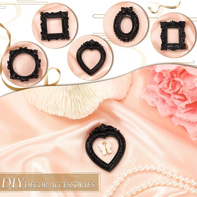Vicenpal 10 Pcs Black Mini Vintage Picture Frames Bulk | Small Vintage Photo Frames, Antique, Resin, Baroque, Ornate, Cute Wallet Size, for DIY Jewelry Gifts Christmas Wedding Decor - Image 6