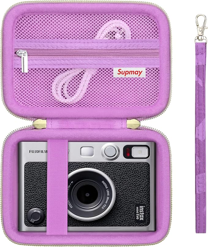 Carrying Case Compatible with Instax Mini EVO Instant Camera, INSTAX MINI EVO Camera Storage Holder Travel Bag with Mesh Pocket for Photos, USB Cables, Film, Purple by Supmay
