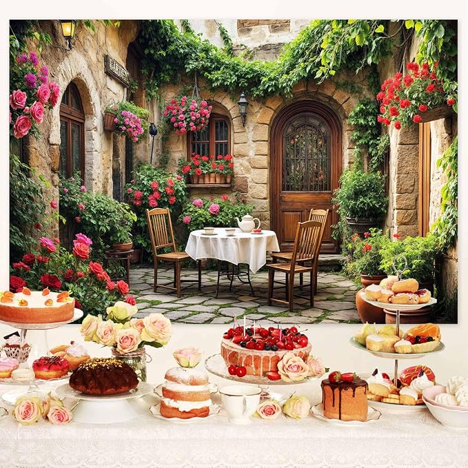 15X10ft Italian Theme Backdrop Italy Town Street Backdrop for Photography, Europe Village Town Landscape Photography Background Garden Tea Party Barnner Photo Studio Props, Color-1 - Image 3