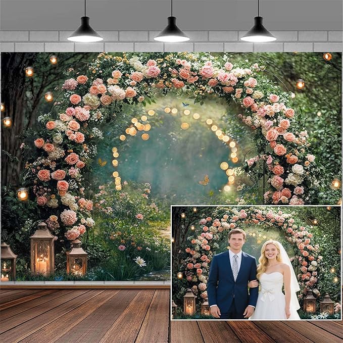 9x6ft Enchanted Forest Wedding Photography Backdrop Wonderland Roses Fairy Tale Backdrop Pink Flower Birthday Newborn Baby Shower Wedding Bridal Party Banner Photo Booth Props Anniversary Background by Mtsxfy