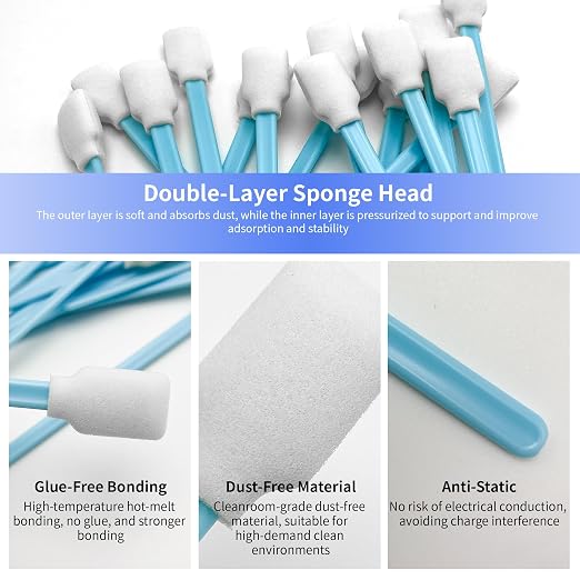 50 Pcs Large Solvent Resistant Professional Lint Free Swabs, 7.08" Long Handle Foam Swabs for Electronics, Camera Sensors, Printers, Optical Lenses - Image 6