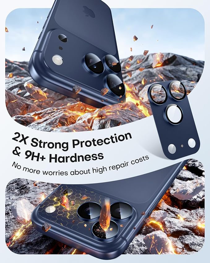 TAURI 2 Pack for iPhone 17 Pro Max Camera Lens Protector, Deep Blue | Full Coverage Military-Grade Shatterproof, Upgrade AR Anti-Reflection Ultra Clear Transmission & Case Friendly - Image 3