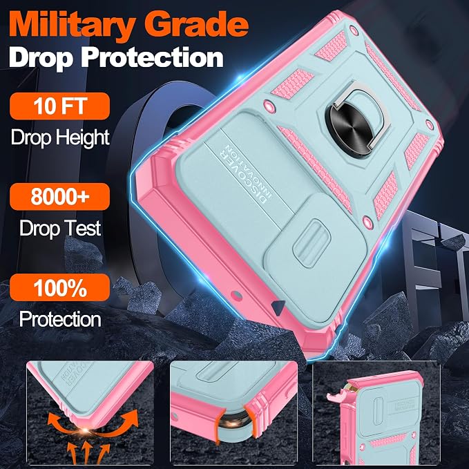Gritup for Galaxy A16 5G Phone Case: Samsung-A16-Case with 2*Screen Protector, Magnetic Stand & Slide Camera Cover, Shock Proof Military-Grade para Galaxy A 16 Phone Cover, Green+Pink - Image 2