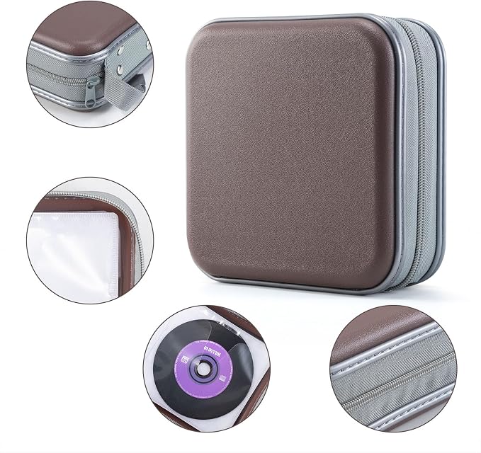 LIOVODE DVD Case, 48 Capacity Hard Plastic CD Case Holder for Car | DVD Storage, Hand Strap, Zipper Closure, Scratch-Resistant Sleeves, CD Storage for Music Blu-Ray Game Disc for Travel Office - Image 3
