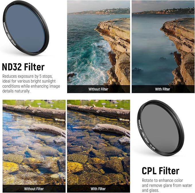 NEEWER 67mm 7 Pack ND Filter Set Compatible with Android Samsung Google Huawei Xiaomi Phone, Clip On CPL+ ND32 + Starlight + GND (Red/Orange/Yellow/Blue) Photography Accessories Kit with Case, FL-P14 - Image 5