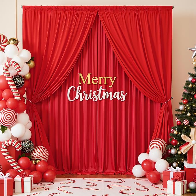 20x12 ft Red Backdrop Curtains for Weddings Parties, Birthdays and Photos | 4 Panels 5x12 ft, Wrinkle-Free Polyester Drapes, Washable, Ironable, 4 in Rod Pocket for Baby Showers Photography Background - Image 6