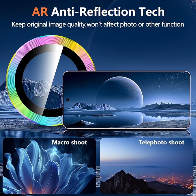 for Samsung Galaxy Z Flip 8 Camera Lens Protector, Individual Metal Ring Tempered Glass Lens Cover, [Strong Adsorption] Scratch Resistant Ultra-Thin HD Clear Lens Cover, 1 Set-Colorful - Image 3