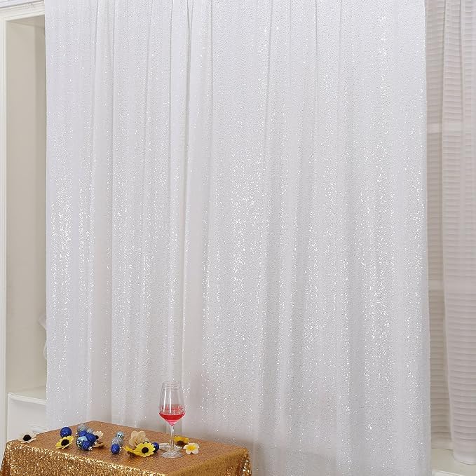 Poise3EHome 7FT x 7FT Sequin Photography Backdrop Curtain for Party Decoration, White - Image 2