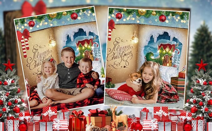 Merry Christmas Backdrop 9x6ft Fairy Tale Book Glitter Xmas Tree Candy Canes Winter Wonderland Photography Background Children Xmas Party Supplies Photo Booth Banner Props - Image 6