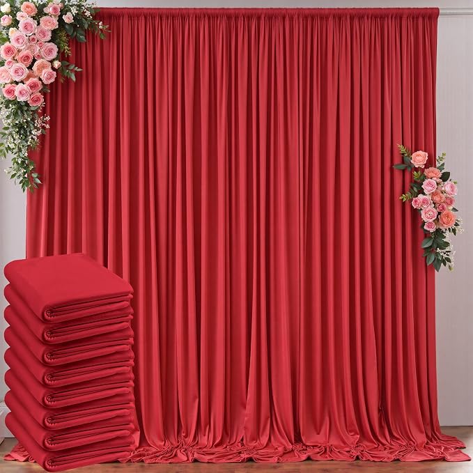 40ft x 10ft Wrinkle Free Red Backdrop Curtains for Parties, Polyester Photo Backdrop Drapes 8 Panels 5x10ft for Weddings Birthday Party Christmas Photography Background for Backdrop Stand by Outpain